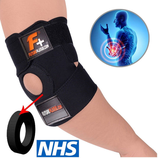 F+ Neoprene Adjustable Elbow Support Brace Tennis Arthritis Black Strap Use NHS