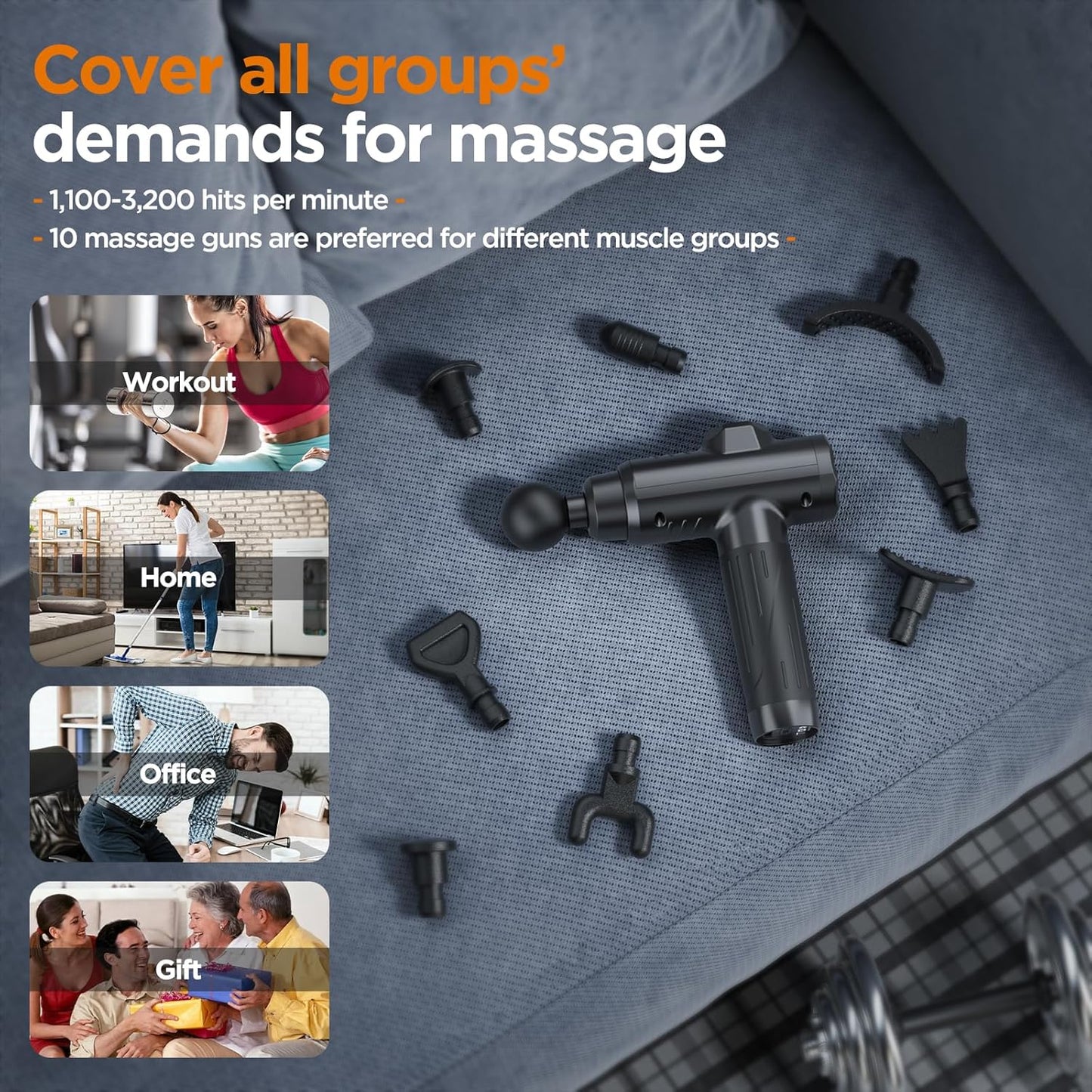 Massage Gun Deep Tissue, Portable Muscle Massage Device with 10 Massage Heads, 2024 Massager 30 Speeds with LCD Touch Screen, Featuring Quiet Glide Technology, Powerful Cordless Percussion