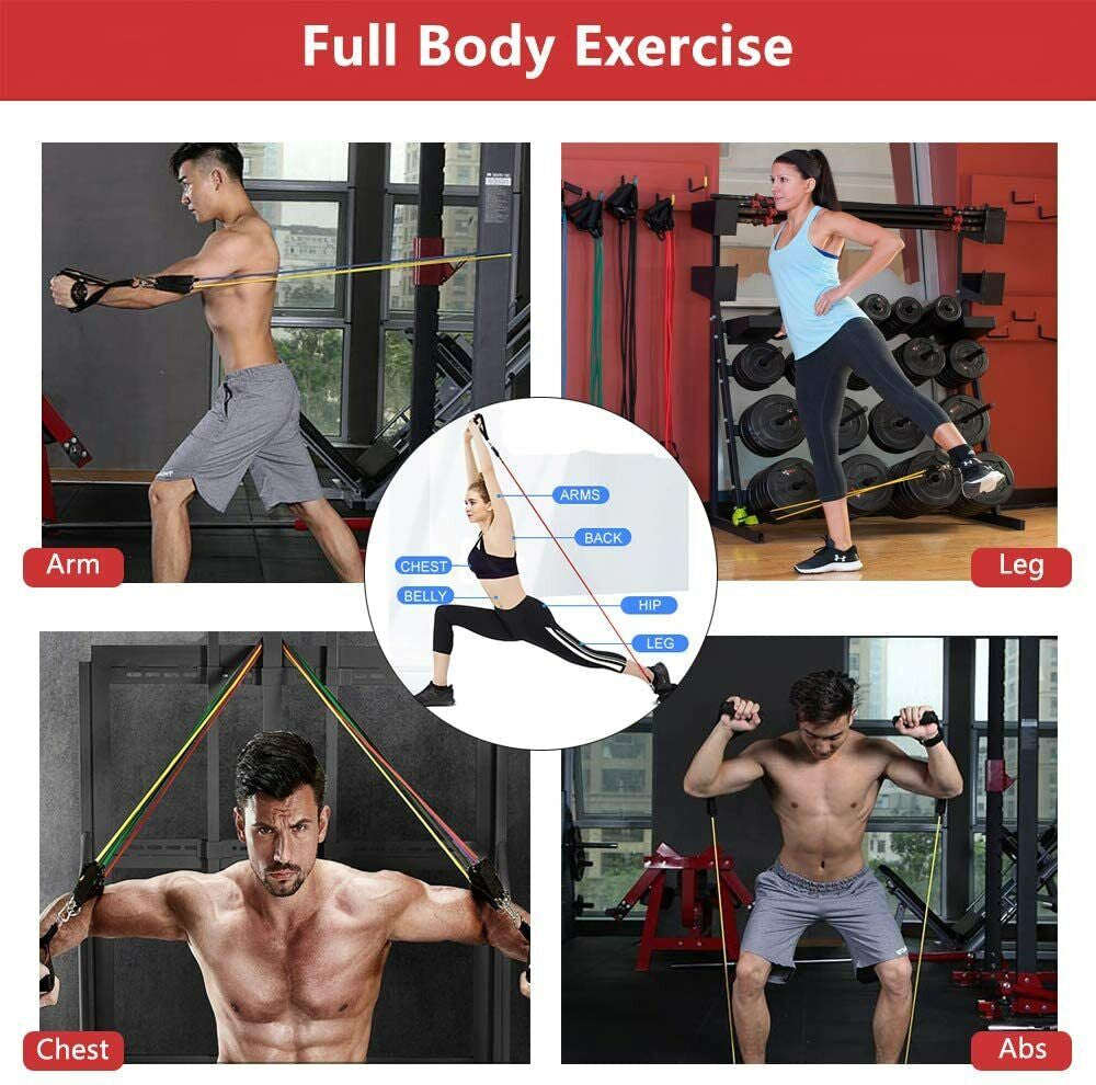 11PCS Set Resistance Bands Workout Exercise Crossfit Fitness Yoga Training Tubes