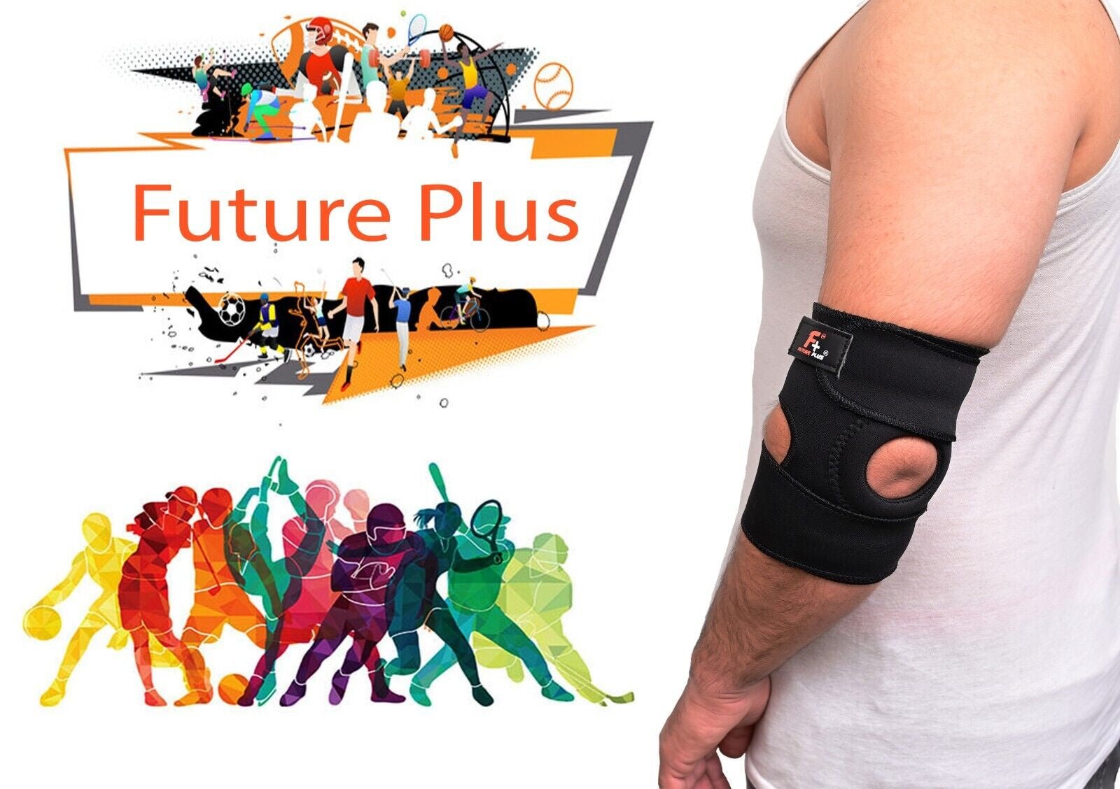 F+ Neoprene Adjustable Elbow Support Brace Tennis Arthritis Black Strap Use NHS