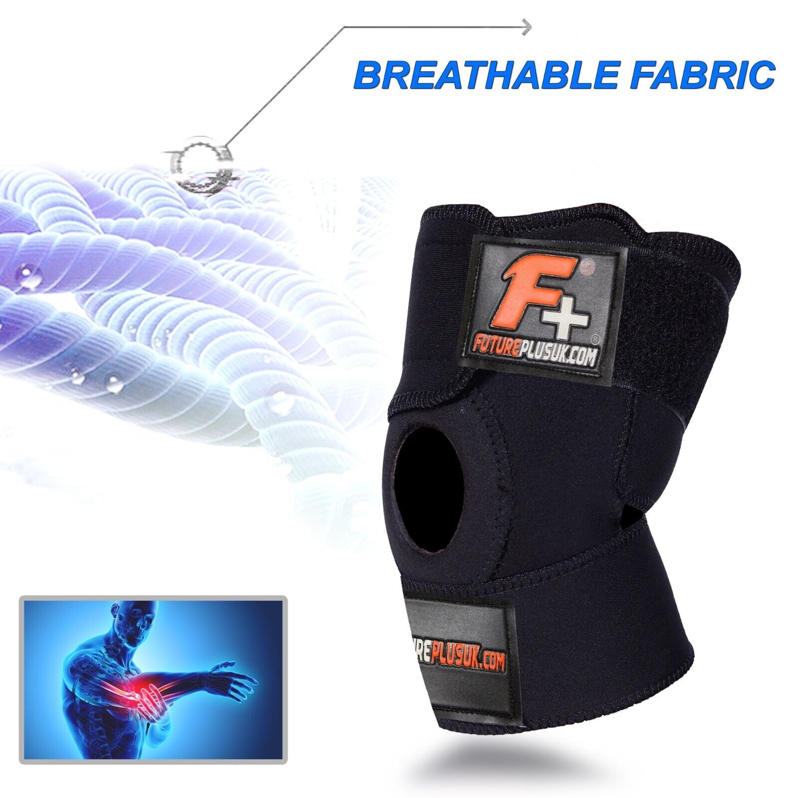 F+ Neoprene Adjustable Elbow Support Brace Tennis Arthritis Black Strap Use NHS