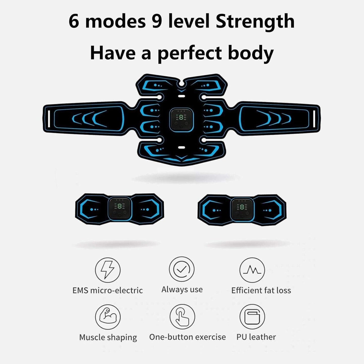 Rechargeable EMS Abdominal Muscle Stimulator ABS Trainer Toner Fitness Belt