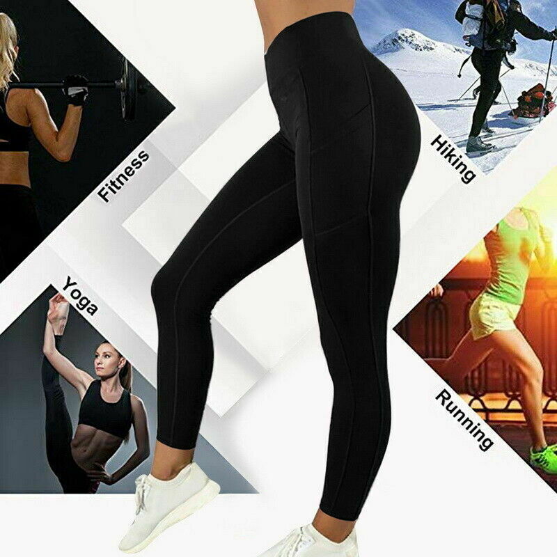 Women High Waist Gym Leggings Pocket Fitness Sports Running Ladies Yoga Pants UK