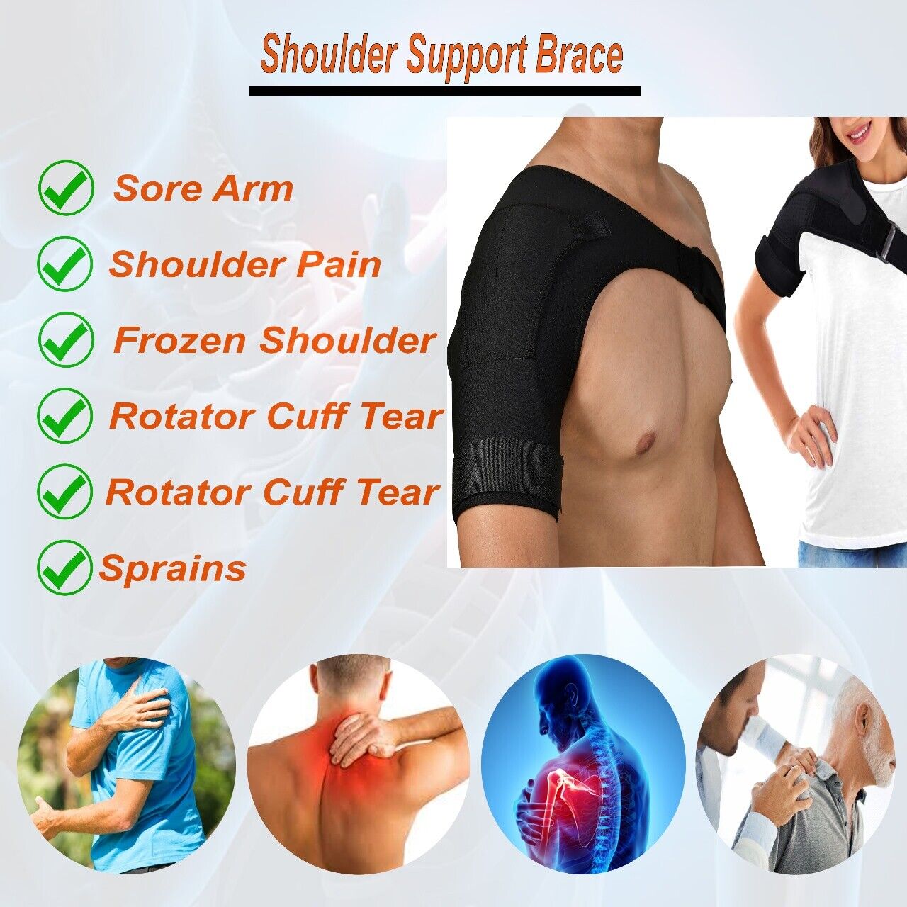 Left/Right Shoulder Brace Rotator Cuff Support Injury Dislocate Compression Stra