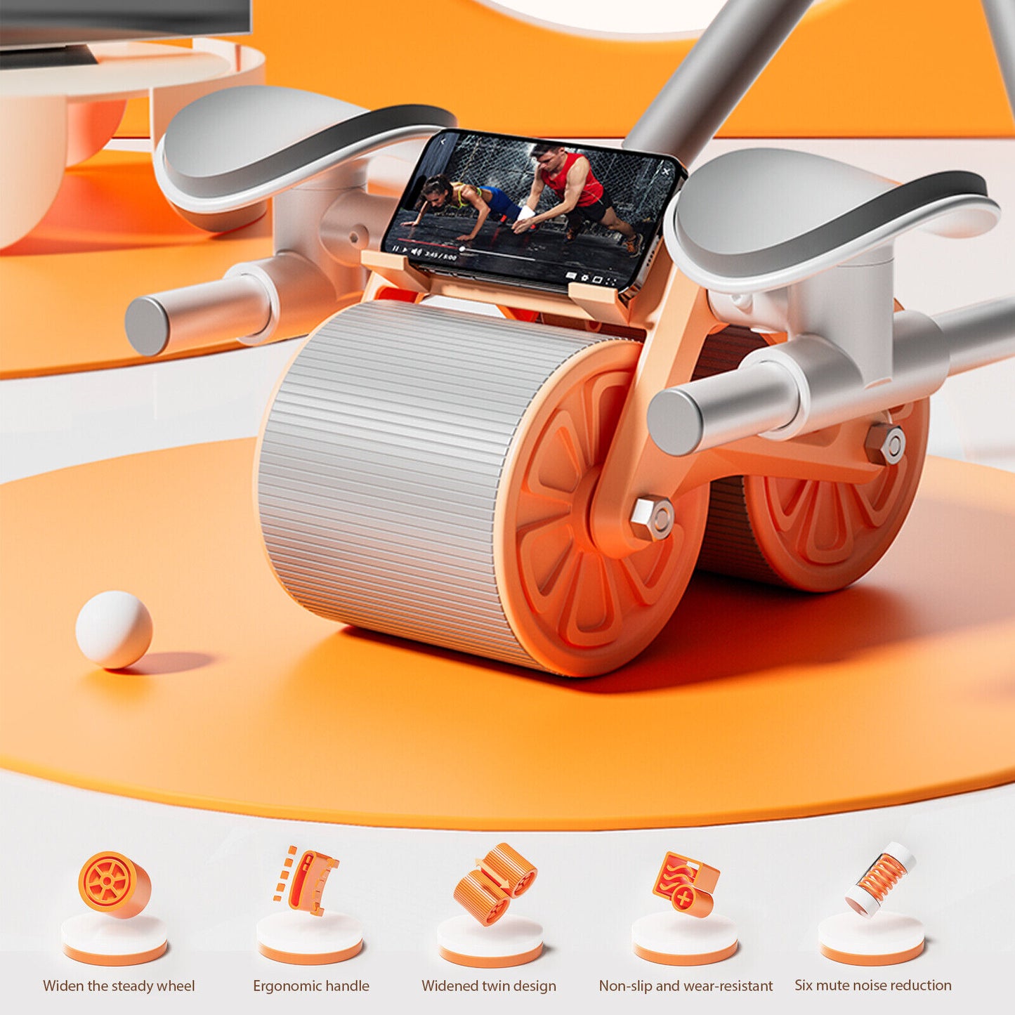 "Automatic Rebound Ab Roller: Ultimate Abdominal Wheel with Elbow Support and Anti-Slip Design"