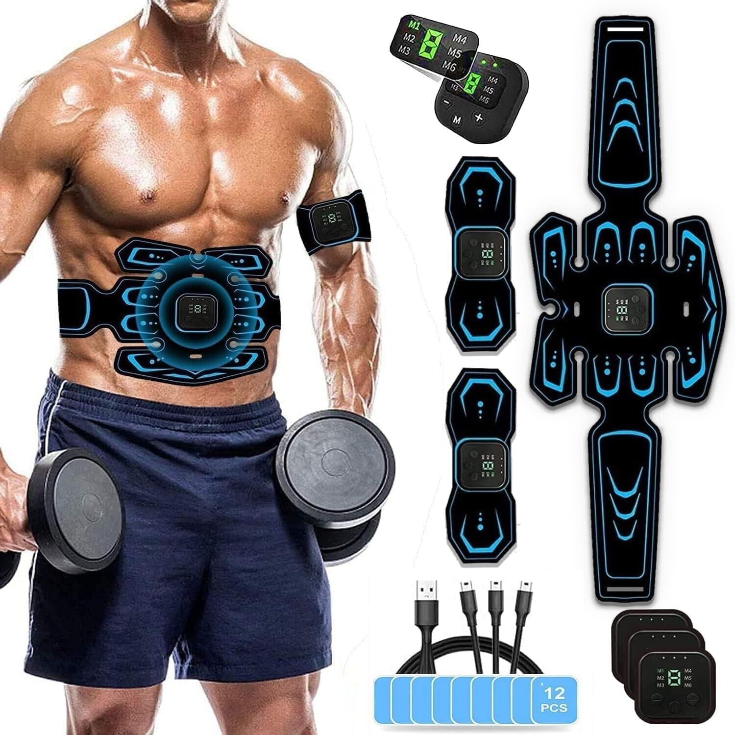 Rechargeable EMS Abdominal Muscle Stimulator ABS Trainer Toner Fitness Belt